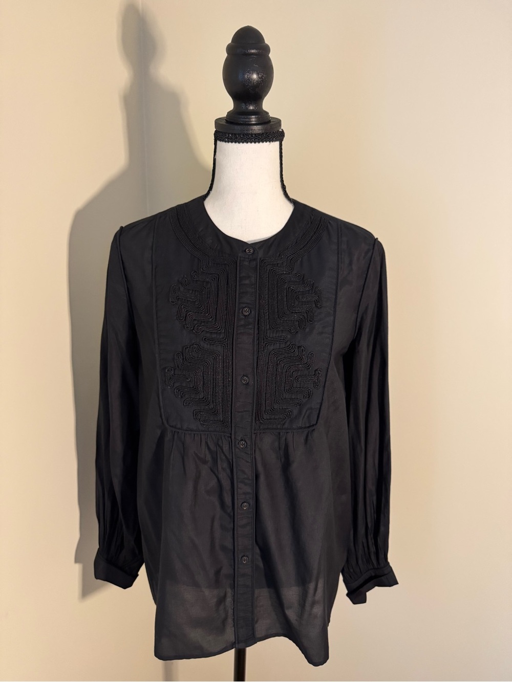 Joie Black Embroidered Button-Down Boho Blouse